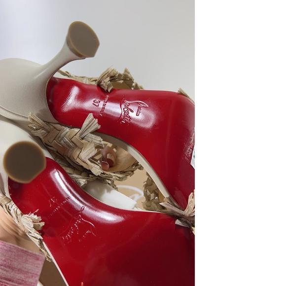 Meroine 85mm raffia Tan Woven fringe heels mules D983 - Picture 9 of 11